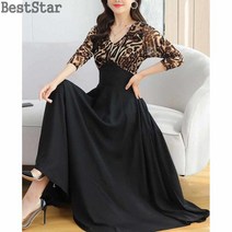 BestStar 호피무늬 원피스 슬림핏 롱 원피스