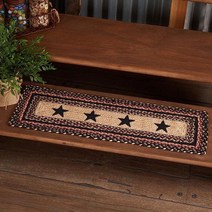 VHC Brands Colonial Star 계단 트레드 러그 주트 블렌드 레트 탠 블랙 레드 21.6x68.6cm(8.5x27인치)