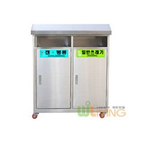 휴지통 실외용분리수거함 삼각지붕2분류 835x400x1100 60L, 마대걸이식