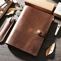 선물용 다이어리 고품격 수제 소가죽 스케줄러, 다크 브라운- 체크