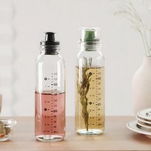 푸어러 눈금 유리 오일병 240ml 간장 양념병 소스통 참기름 들기름 소분 밀폐 유리병, 블랙 1개