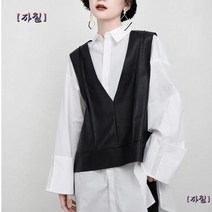 에코레더베스트 루즈핏 V넥 가죽조끼 PU 가죽뷔스티에 55 66 77 88 빅사이즈