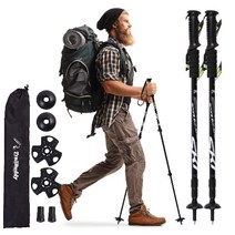 레드톤즈 접이식 3단 초경량 등산 스틱 세트 용품 지팡이, 블랙