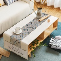 명품 식탁보 모던 미니멀 테이블보 코튼 린넨 Yinshang, 【면 및 리넨 방수 모델】 50 * 160cm, 흰색 노란색 가장자리 블루 스트라이프 커피 테이블 천을 부어