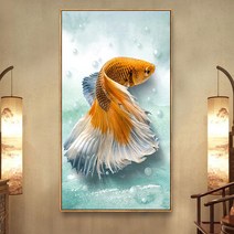 전체 큐빅 행운 금붕어 사무실 현관 돈들어오는 그림 비즈 대형 보석십자수 재료 diy, 150x60cm