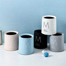 탁상용 미니 원형 휴지통 1.5L, M 영문로고, 화이트