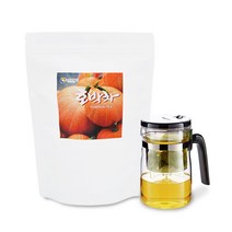 뉴트로웨이 호박차티백100T+내열유리티포트500ml 세트 티팟 주전자 대용량 붓기차 호박물 건호박 커피대용 식수대용 첨가물NO 순수 품질좋은 늙은호박100% 분말 가루 즙 건강차 HACCP인증 여유티 여우차 손님접대 사무실티 탕비실티 추천 효능, 1set