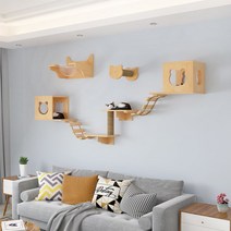 고양이 원목 캣 타워 워커 집 추천 DIY, 2 개의 둥지 2 개의 사다리 1 기둥 + 1 고양이