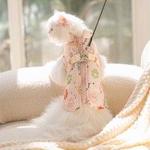 KNVST 날염 나시 보온 패션 핸드메이드 민소매 겨울 둥근카라 올인원 고양이옷, 핑크색