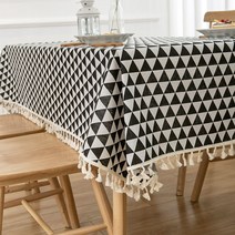 식탁보 직물면 린넨 체크 무늬 티 테이블 테이블 매트, 150 X200cm, 검은 삼각형 (술)