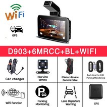 차량모니터 후방카메라모니터 미러링모니터 대시 캠 자동차 DVR 와이파이 1440P 듀얼 렌즈 등록기 레, 08 D903-6MRCC-BL-WIFI_02 16G