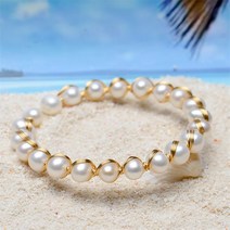 Onelaugh 14K 골드 채워진 트위스트 팔찌 6.5-8.5mm 자연 교양 된 담 수 진주 패션 여성 쥬얼리 선물