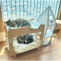 고양이 2층 침대 원목 스크래쳐 캣 타워 하우스 방석, 원목침대 단품 W60xD40xH50