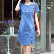 도오빠 여성 청 원피스 데님 미니원피스 캐주얼 데일리 패션 여자원피스 봄 여름 가을 라운드넥 반소매 10대 20대 여름원피스