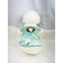 댕댕스 강아지한복 양단 털배자 조끼 애견한복, 민트