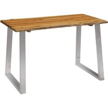 vidaXL 단단한 아카시아 나무 식탁 식 주방 원목 테이블 식탁 120x65x75cm 스테인레스 스틸 다리, 160 x 80 x 75 cm