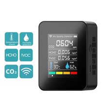 일산화탄소측정기 휴대용 캠핑 가스 경보기 CO2 미터 다기능 디지털 온도 습도 대기질 모니터 TVOC HCHO 검출기, 블랙 와이파이 버전