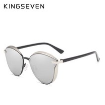 KINGSEVEN 고양이 눈 선글라 여성 편광 패션 숙 녀 태양 안경 빈티지 그늘 Oculos de sol Feminino UV400, C05 SILVER_CHINA