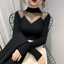 긴팔니트 라이브 의류 여성 아나운서 복장 인싸템 틱톡 촬영함 오프숄더 어깨트임 소매 톱 4843101307