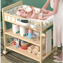 원목 기저귀 교환대 허리안아픈 기저귀 갈이대 이동식, 2층(칸막이는원목아님) x 북극곰매트