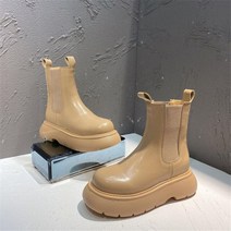 바이크 오토바이열선그립 오토바이열선 핸들열선 PU 부츠 스퀘어 힐 첼시 슬립온 플랫폼 신발 여성용 가을 겨울 발목, [04] 38, [03] khaki