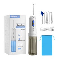 구강세정기 물치실 치간세정기 Azdent 무선 물 flosser 휴대 제트 irrigator 치아 물 관개 usb 충전식 5 팁 200ml, 회색