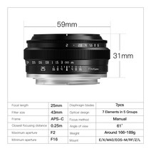 캠코더렌즈 카메라렌즈 Sony E-Nikon Z 렌즈 용 25mm F2 APS-C 프레임 수동 초점 Canon M R Fuji X Leica S, 04 E 마운트