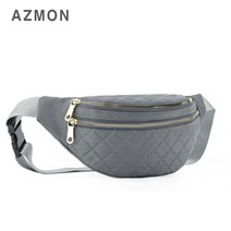 AZMON 레트로 마름모자수 여성 힙색가방 0.11kg 초경량 용량2.5L, 그레이