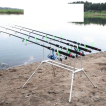 릴낚시 받침대 잉어 민물장어 낚시 받침틀 받침대, 10개의 브래킷 헤드가 있는 이중 빔 5헤드