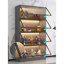 피규어 장식장 대형 조명 프라모델 유리 진열장, 100x40x200 4단 플립업 도어  그레이