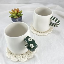손잡이포인트 머그-다크그린 (1p)/340ml / 핸드페인팅 머그, 2번디자인:꽃무늬
