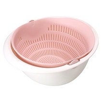 더블 드레인 바구니 그릇 주방 플라스틱 세탁 보관 바구니 스트레이너 그릇 드레 이너 야채 청소 소쿠리, 분홍색