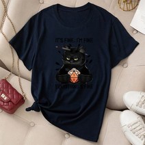 면티 오버핏 박시 무지 흰티 빅사이즈 반팔티셔츠 티셔츠 여름 캐주얼 그래픽 패션 반팔 검은 고양이 글자 프린트 빈티지 코튼 라운드넥