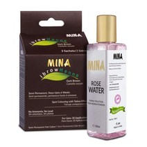MINA ibrow 헤나 레귤러 팩 및 컬러링 틴트 키트 최대 6주(코퍼 브라운) MinaiBrow, Dark Brown + Rose Water