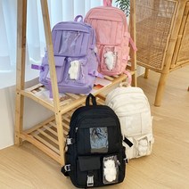 플레밍 귀여운 인형 배지 와펜 세트 심플 베이직 스포티 캐주얼 지퍼 투명 포켓 데일리 천가방 대학생 텀블러 수납 주머니 백팩 책가방