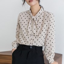 넷투넷코리아 여성 도트 쉬폰 블라우스 루즈 데일리 오피스룩 셔츠