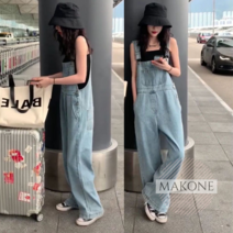 Makone 상표등록 Xuan Ya Feng 카우보이 스트랩 바지 여성 한국 느슨한 2022 년 봄과 가을 새로운 그물 붉은 시대 감소 스키니 스트레이트 다리 바지
