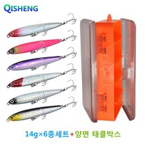 [QISHENG] 농어 광어 삼치 우럭 쏘가리 미노우 미끼 배스 루어낚시 세트, 싱킹-14g*6종, 혼합색상