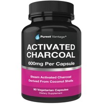 순수 유기농 활성탄 캡슐 당 600mg 가스 팽창 치아 미백 등에 사용되는 식물성 캡슐, 90정