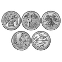 미국 2013-2021 국립 공원 기념 동전 25 센트 원래 수집, 08 2020 51-55th (5 PCS)