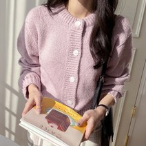 아모르데이 여성용 리무브네프가디건 파스텔 로맨틱 라운드 니트 가디건