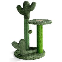고양이 기둥형 3단 선인장 스크래쳐 캣타워 고양이장난감, 초록