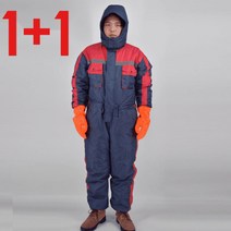 쇼파홀릭 1+1 일체형 물류 창고 작업복 세트 방한 작업복 냉동창고 작업복세트, XXXXL, 레드