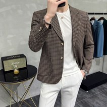 남성용 캐주얼 체크 무늬 정장 재킷
