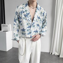 얇은긴팔셔츠 2022 여름 가볍게 사치한 반들반죽함 셋업 개성 그래피티 낙서 남자 와이드 루즈핏 상의 4995928014