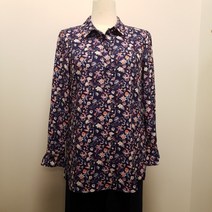 [이헌영] 화사한 꽃무늬 패턴 프릴소매 반 오픈 셔츠형 봄 가을 블라우스/21C15061B