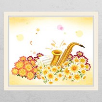 [천삼백케이] [꾸밈] cj840-꽃밭의색소폰창문그림액자, B타입-외부창문형