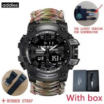 ADDIES남성 밀리터리 스포츠 디지털 시계 나침반 야외 생존 다기능 방수 남성용 남성, camouflage strap box