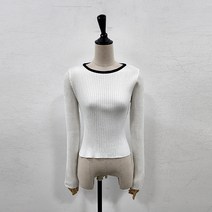 오오엘 여성용 골지 배색 라운드 애리 니트