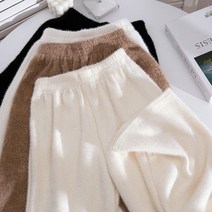 JUSTFEELING 95kg까지 145cm-164cm 빅사이즈 겨울 앙고라 와이드 팬츠 밴딩 소프트 뽀글이 여성 니트 통바지